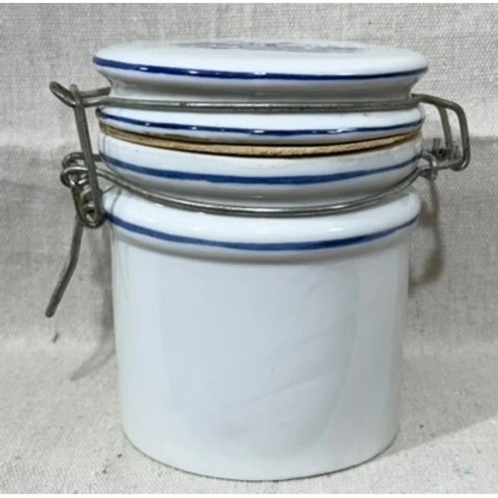 Teleflora Blue White Windmill Ceramic Canister Wire Bale Jar 5.5in Dutch Style